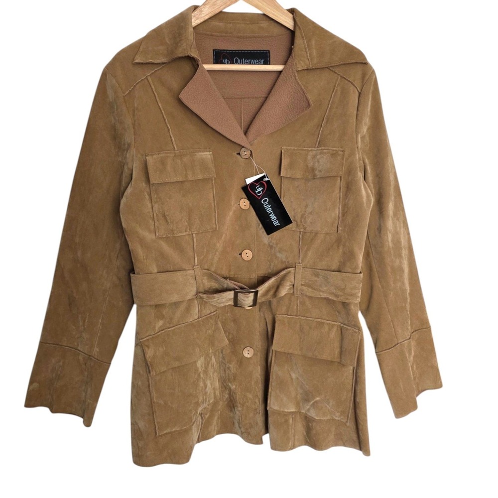 FLAWED* Y2K Urban Behavior Tan Faux Suede Belted Short Jacket UB Outerwear Large